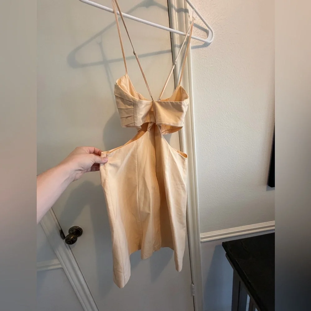 Zara Linen Cut Out Sand Brown Mini Dress S - Picture 3 of 5
